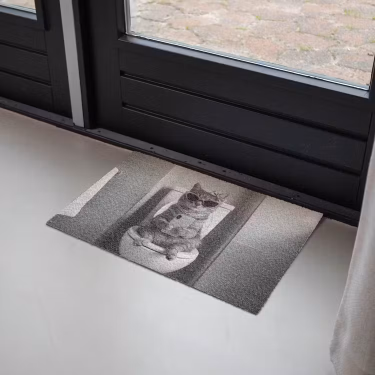 Kat - Telefoon - Toilet - Zwart - Wit Deurmat klein -sfeer2