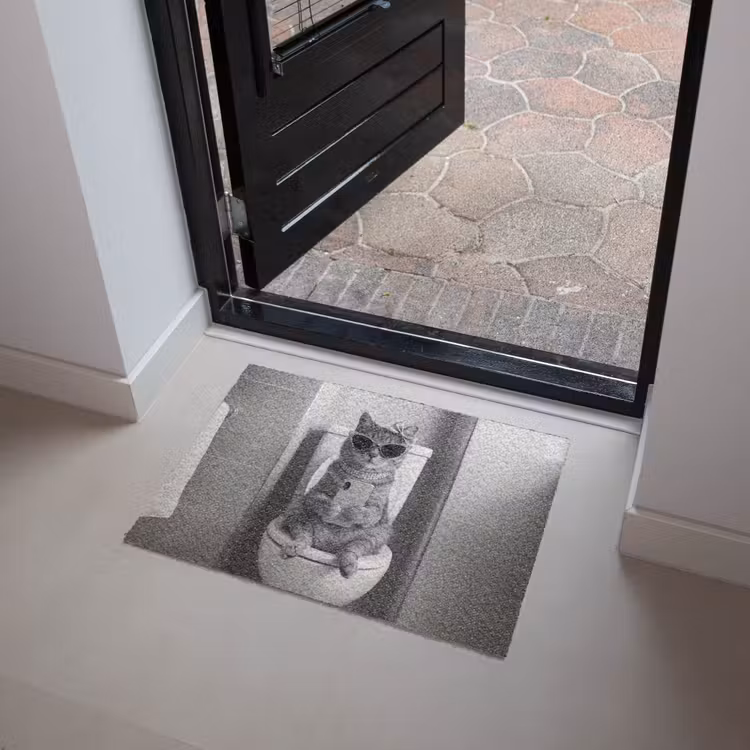 Kat - Telefoon - Toilet - Zwart - Wit Deurmat klein -sfeer5