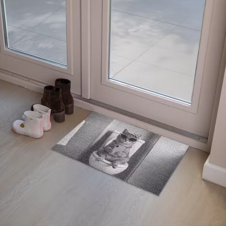 Kat - Telefoon - Toilet - Zwart - Wit Deurmat klein -sfeer3