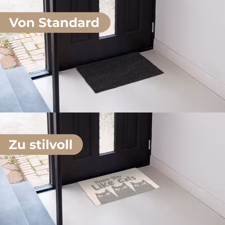 Katten - Quote - Grijs - Beige Deurmat klein -voor-na_DE