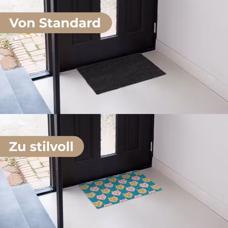 Kattengezichten - Sterren - Turquoise Deurmat klein 898 -voor-na_DE