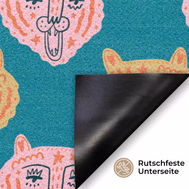 Kattengezichten - Sterren - Turquoise Deurmat klein 898 -antislip_DE