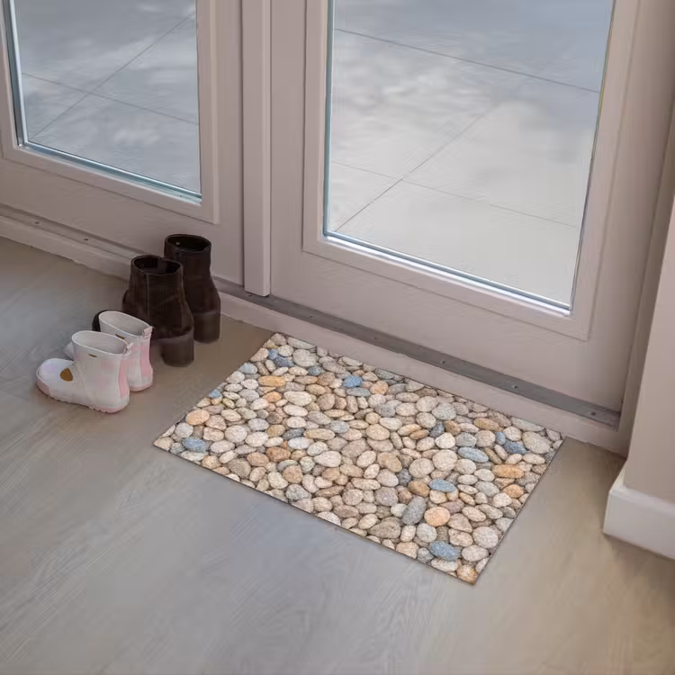 Kiezelstenen - Natuur - Textuur - Beige - Grijs Deurmat klein -sfeer3
