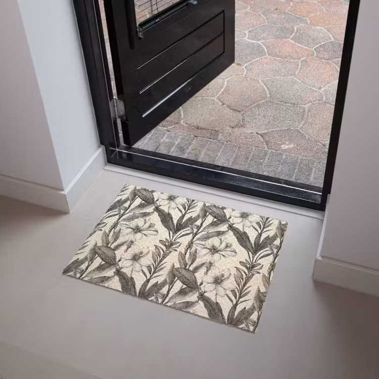 Klassiek - Botanisch - Zwart - Beige Deurmat klein 898 -sfeer5