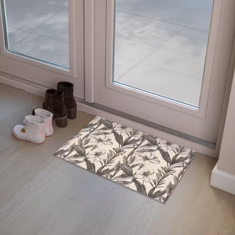 Klassiek - Botanisch - Zwart - Beige Deurmat klein 898 -sfeer3