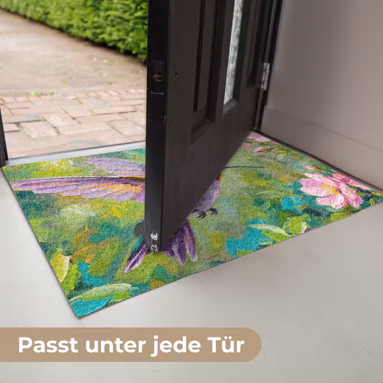 Kolibrie - Bloemen - Natuur - Kleurrijk Deurmat klein -USP_DE
