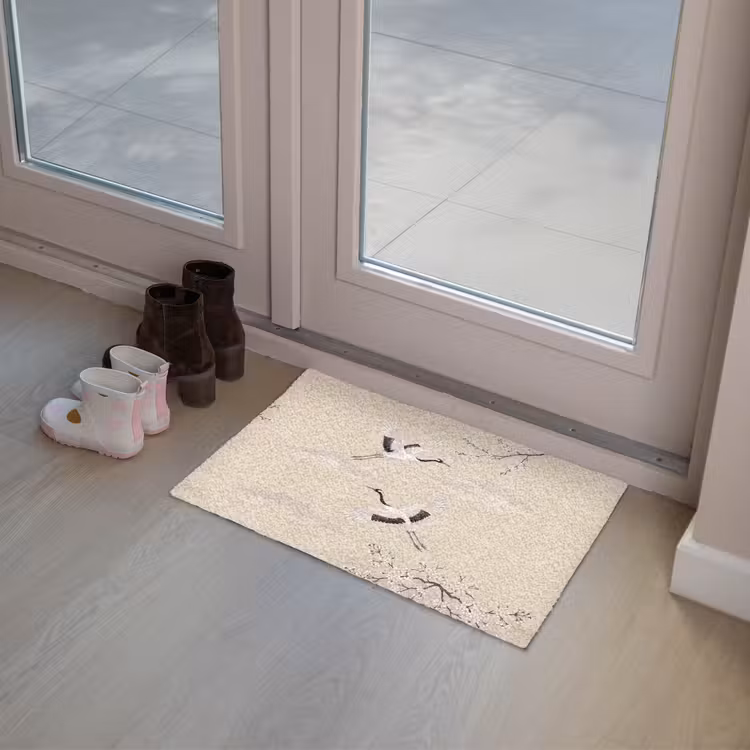 Kraanvogels - Bloesem - Beige Deurmat klein -sfeer3
