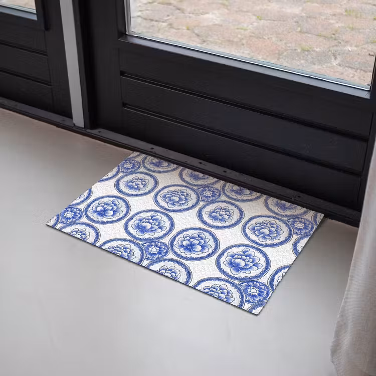 Cirkels - Bloemen - Blauw Deurmat klein 898 -sfeer2