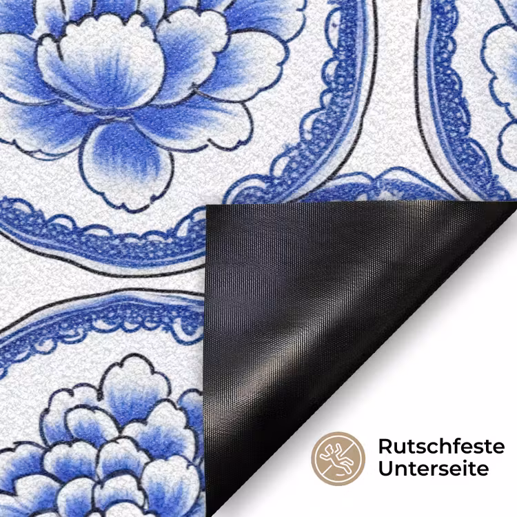 Cirkels - Bloemen - Blauw Deurmat klein 898 -antislip_DE