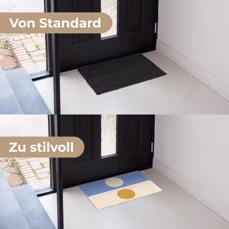 Cirkels - Symmetrisch - Wit - Blauw- Geel Deurmat klein -voor-na_DE