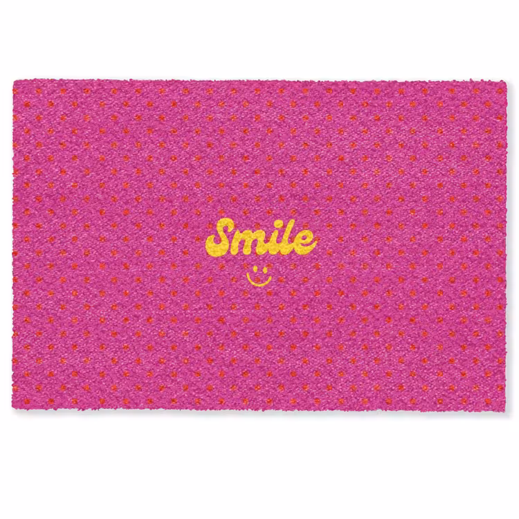 Smile - Stippen - Geel - Smiley - Roze Deurmat klein -zkaufland3d