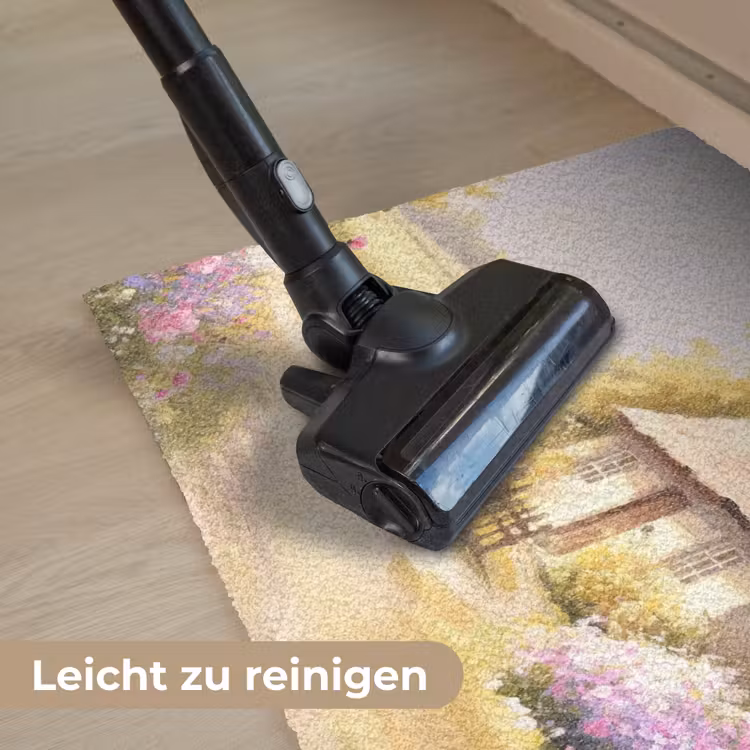 Huisje - Hout - Bloemen Deurmat klein -reinigen_DE