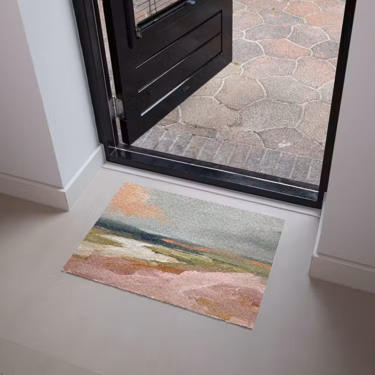 Fußmatte - Landschaft – Fluss – Abstrakt – Rosa – Grün - Landschap - Rivier - Abstract - Roze - Groen Deurmat klein