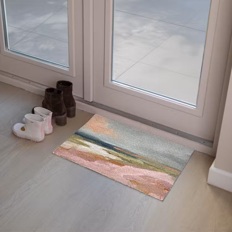 Fußmatte - Landschaft – Fluss – Abstrakt – Rosa – Grün - Landschap - Rivier - Abstract - Roze - Groen Deurmat klein