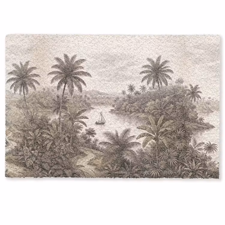 Landschap - Rivier - Boot - Tropisch - Vintage Deurmat klein -zkaufland3d
