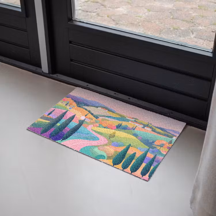 Landschap - Paars - Pastel - Huizen Deurmat klein -sfeer2