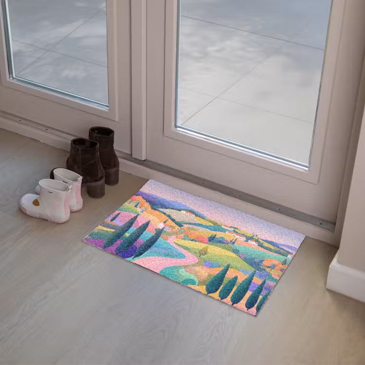 Landschap - Paars - Pastel - Huizen Deurmat klein -sfeer3
