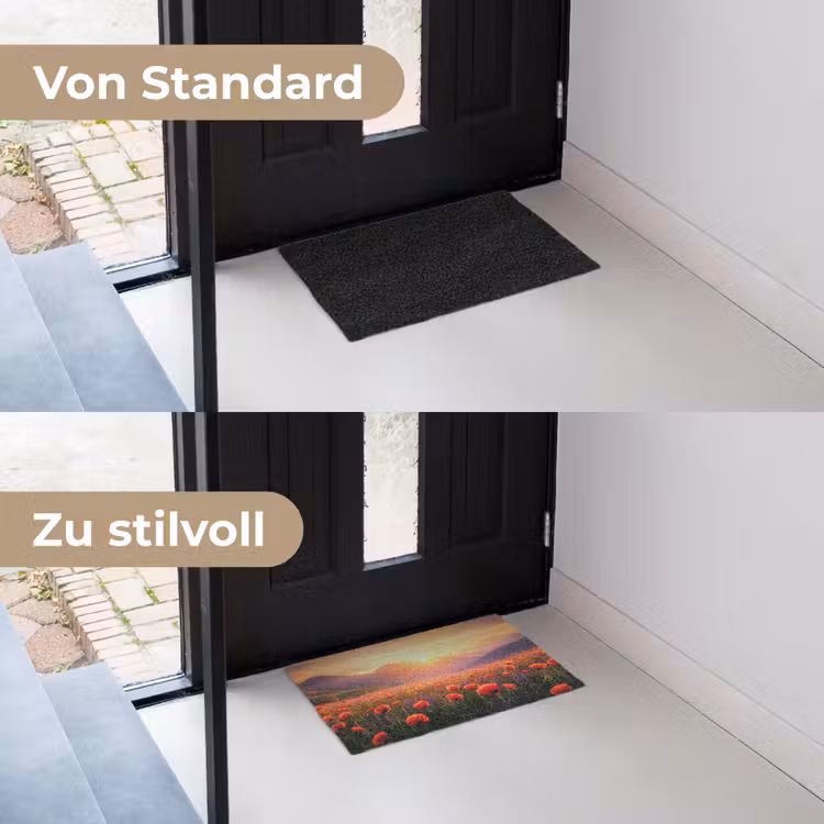 Landschap - Zonsondergang - Bloemenveld Deurmat klein -voor-na_DE