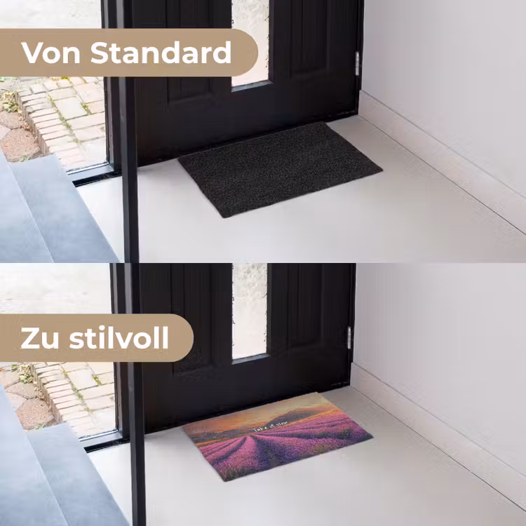 Lavendelveld - Quote - Zonsondergang Deurmat klein -voor-na_DE
