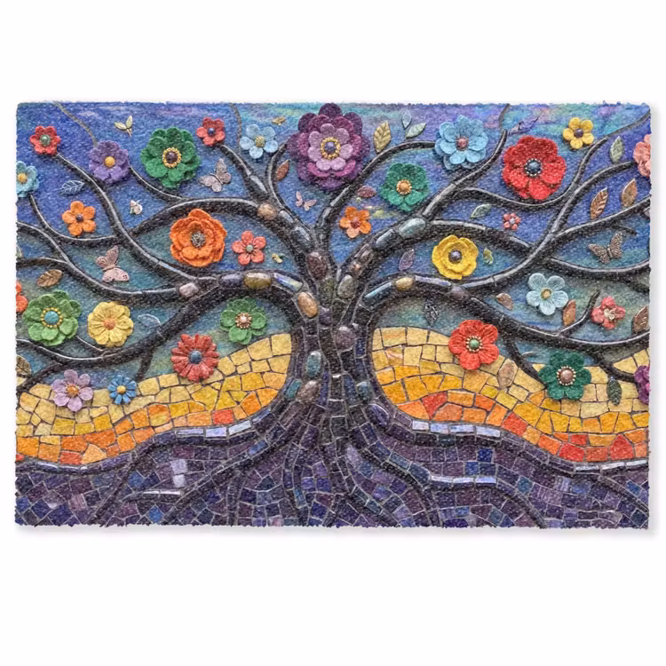 Levensboom - Mozaïek - Bloemen - Kleurrijk - Vrolijk Deurmat klein -zkaufland3d