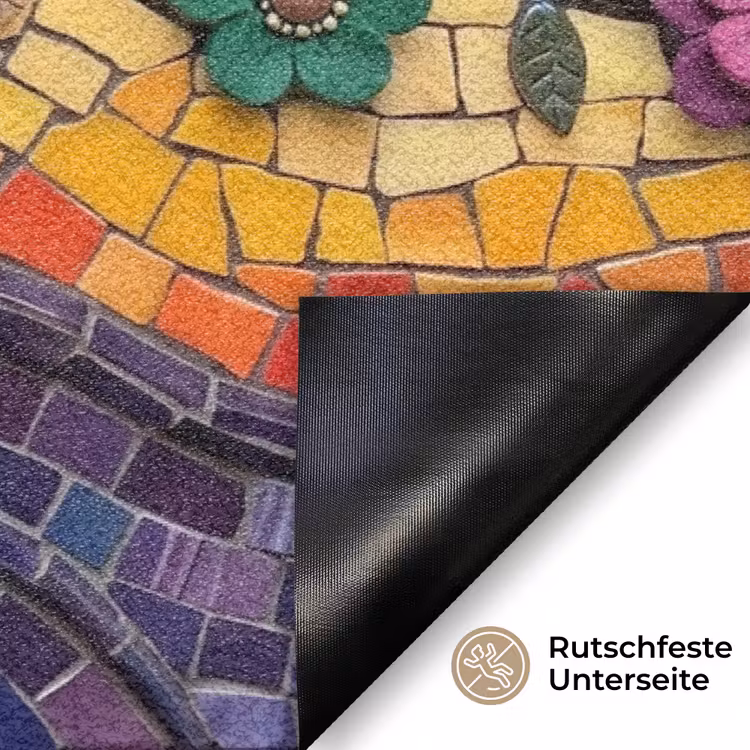 Levensboom - Mozaïek - Bloemen - Kleurrijk - Vrolijk Deurmat klein -antislip_DE