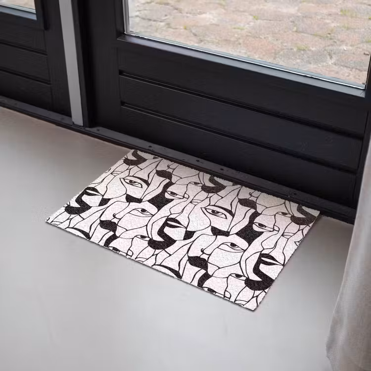 Lijnen - Gezichten - Zwart - Wit Deurmat klein 898 -sfeer2