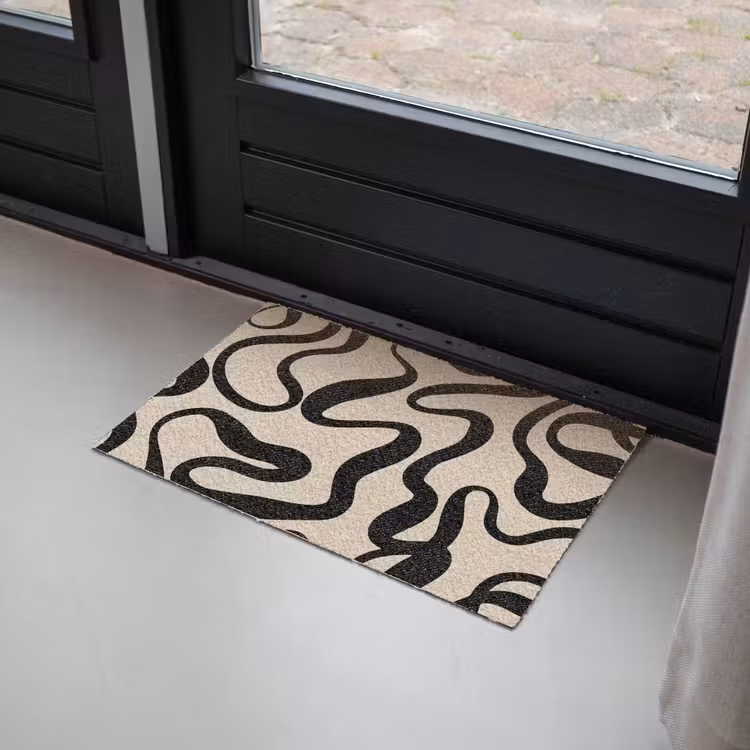 Lijnen - Zwart - Beige - Abstract - Minimalistisch Deurmat klein -sfeer2