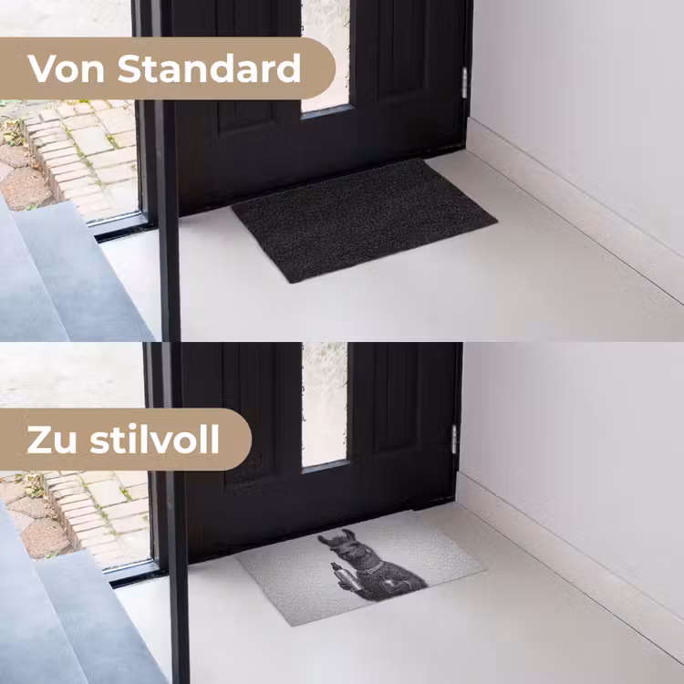 Lama - Flessen - Zwart - Wit Deurmat klein -voor-na_DE