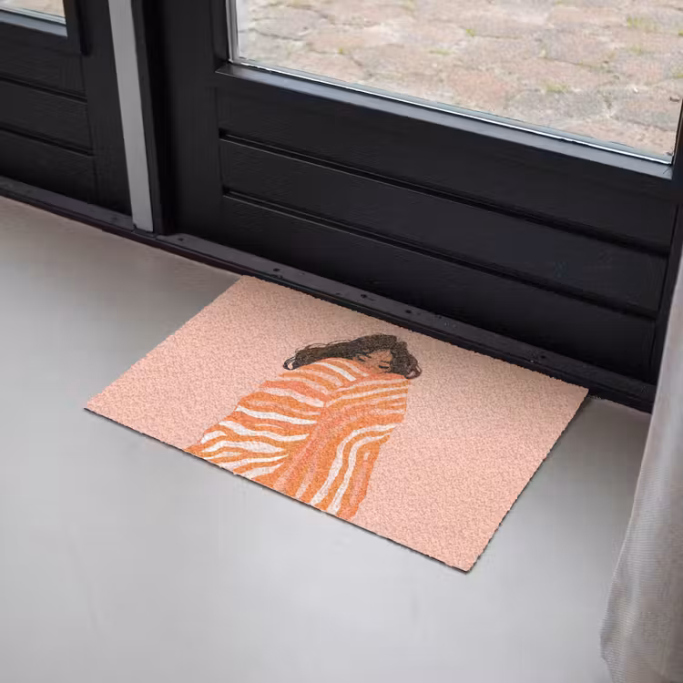 Meisje - Deken - Gestreept - Oranje Deurmat klein -sfeer2