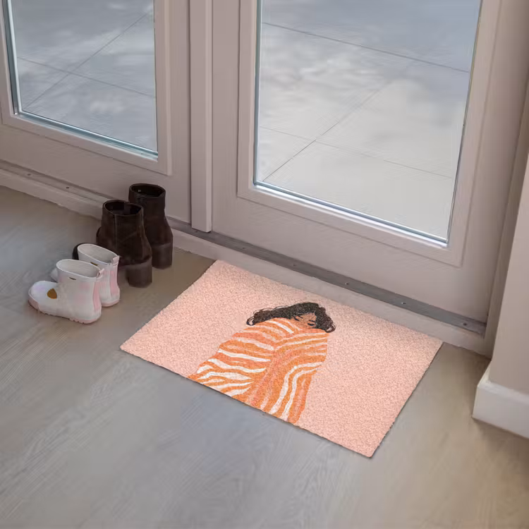 Meisje - Deken - Gestreept - Oranje Deurmat klein -sfeer3