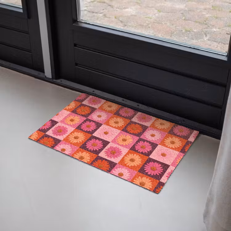 Madeliefjes - Dambord - Retro - Roze - Oranje Deurmat klein 898 -sfeer2