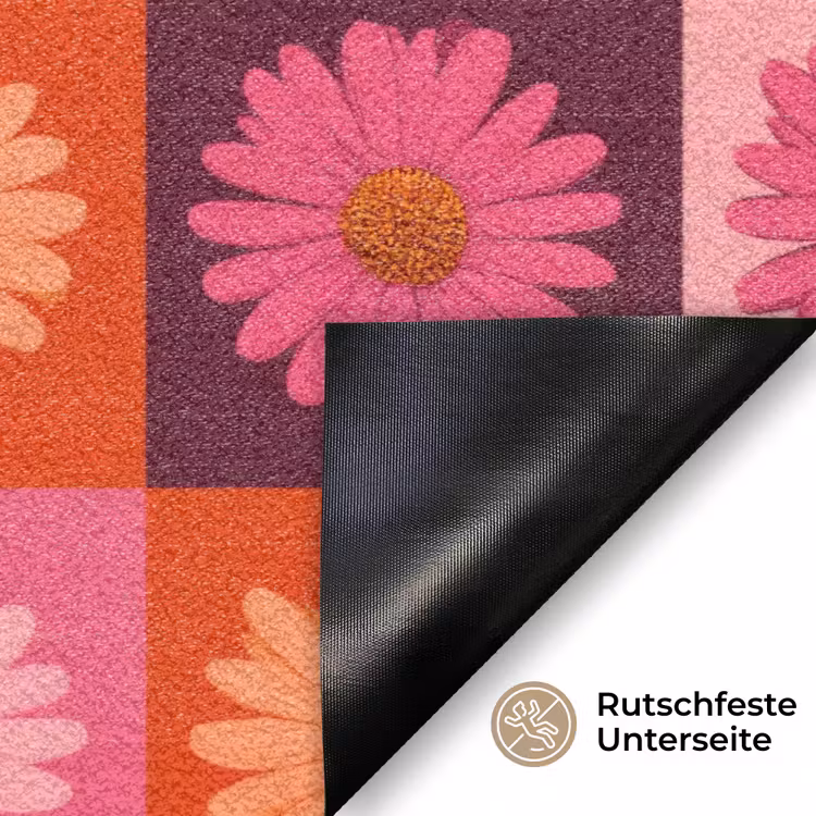 Madeliefjes - Dambord - Retro - Roze - Oranje Deurmat klein 898 -antislip_DE