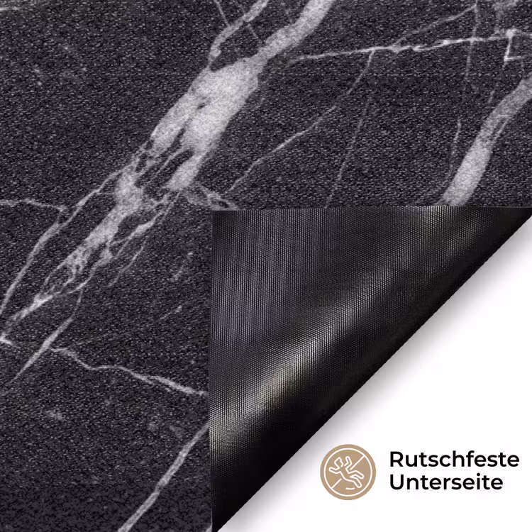 Marmer - Aders - Abstract - Zwart Deurmat klein -antislip_DE
