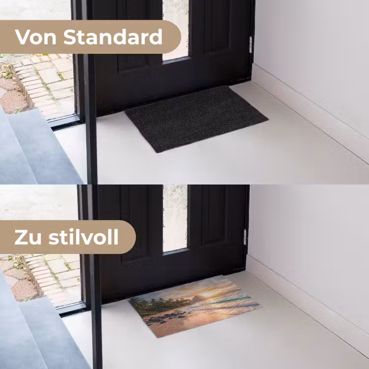 Zee - Berg - Landschap - Tropisch - Goud Deurmat klein -voor-na_DE