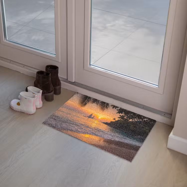 Zee - Zonsondergang - Boot - Natuur - Oranje Deurmat klein -sfeer3