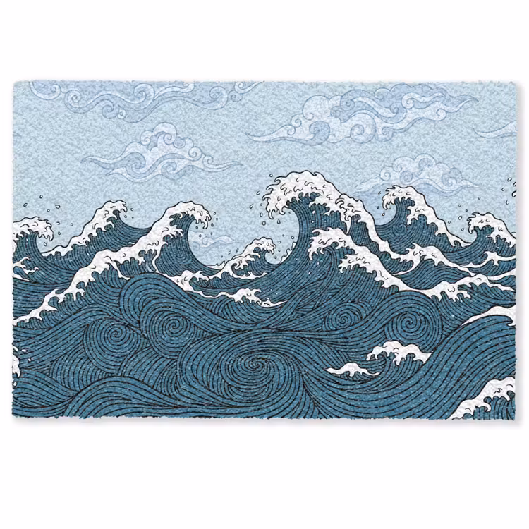 Zee - Golven - Japans - Natuur - Blauw Deurmat klein -zkaufland3d