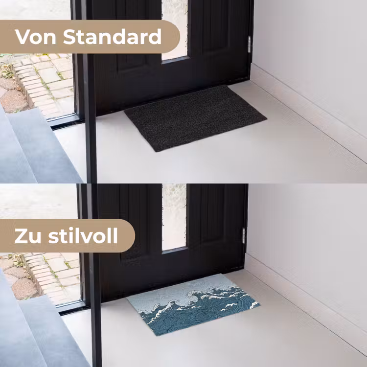 Zee - Golven - Japans - Natuur - Blauw Deurmat klein -voor-na_DE