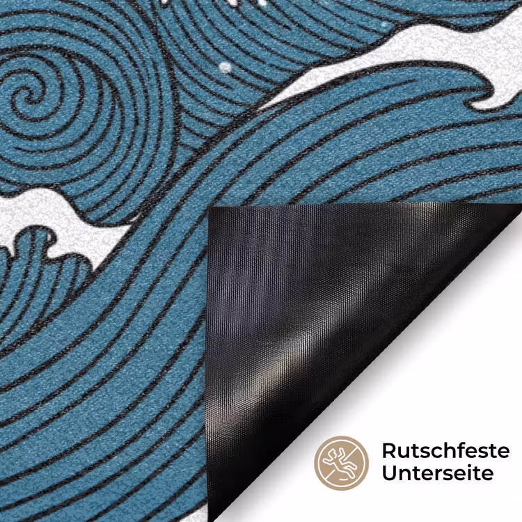 Zee - Golven - Japans - Natuur - Blauw Deurmat klein -antislip_DE