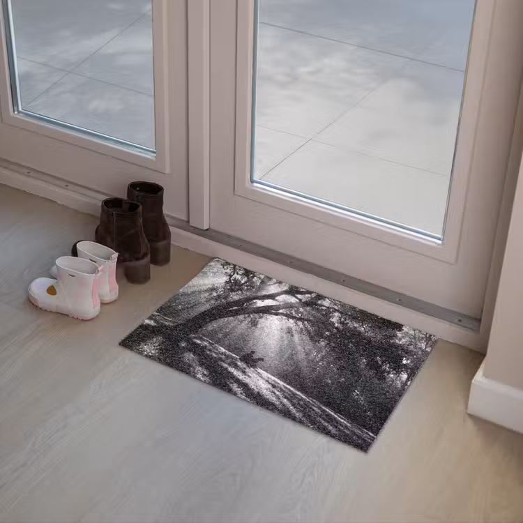 Mens - Hond - Natuur - Zwart-wit - Silhouet Deurmat klein -sfeer3