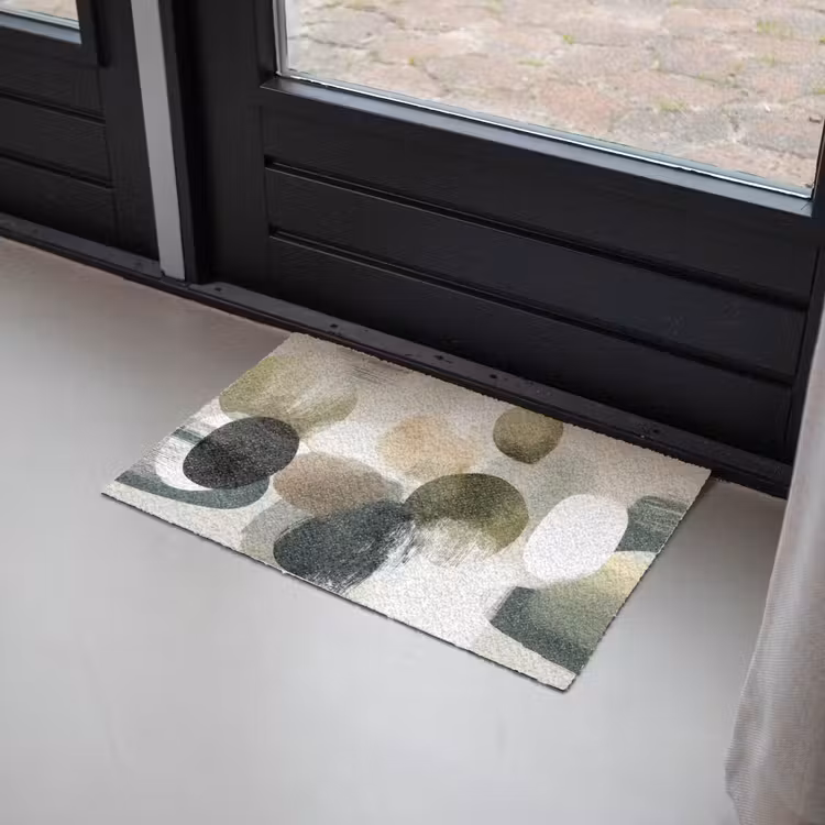 Minimalistisch - Cirkels - Penseelstreken - Beige Deurmat klein -sfeer2