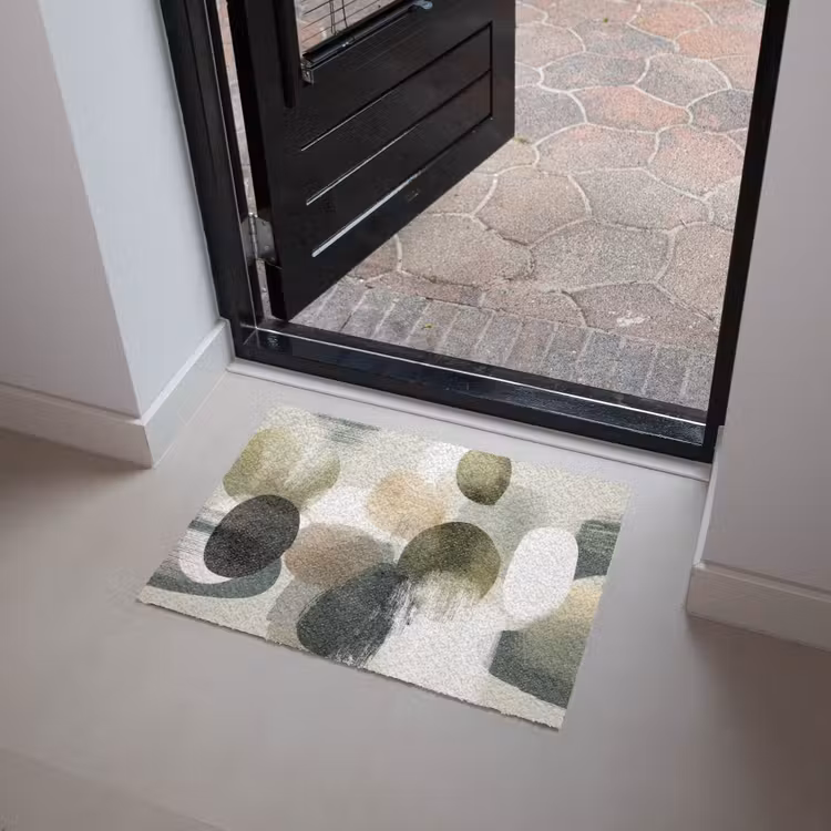 Minimalistisch - Cirkels - Penseelstreken - Beige Deurmat klein -sfeer5