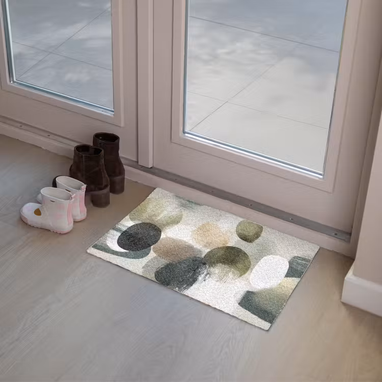 Minimalistisch - Cirkels - Penseelstreken - Beige Deurmat klein -sfeer3