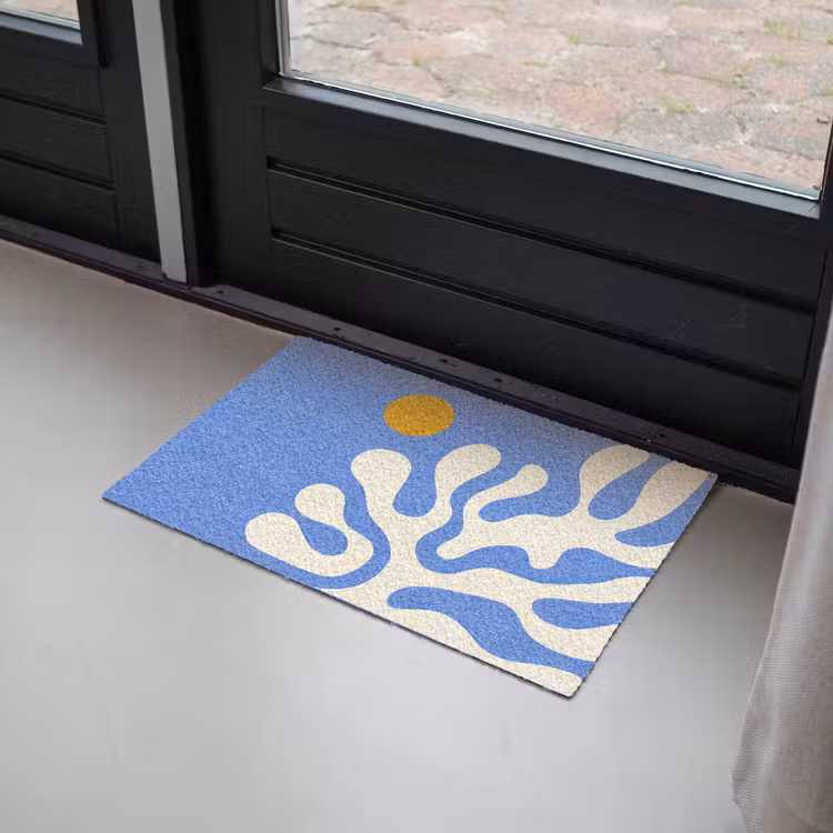 Minimalistisch - Organisch patroon - Blauw Deurmat klein -sfeer2