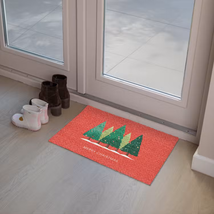 Minimalistisch - Kerstbomen - Rood - Sneeuw Deurmat klein -sfeer3