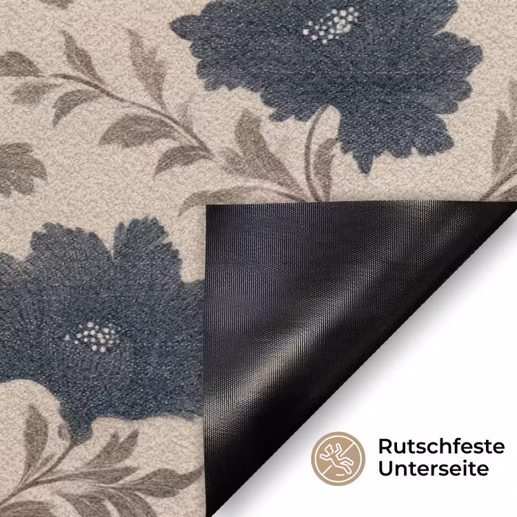 Motief - Bloemen - Zwart - Beige Deurmat klein 898 -antislip_DE