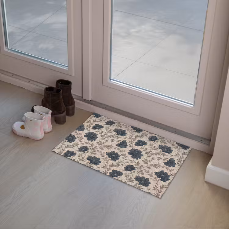 Motief - Bloemen - Zwart - Beige Deurmat klein 898 -sfeer3