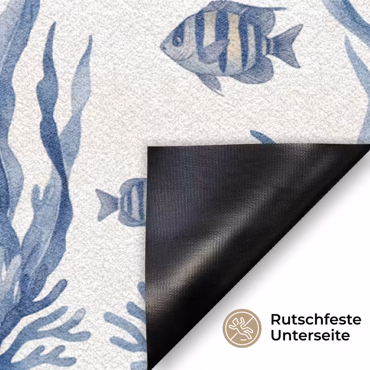 Schelp - Spiraal - Zeeleven - Aquarel - Blauw Deurmat klein -antislip_DE