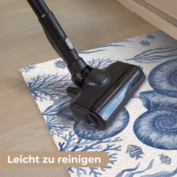 Schelp - Spiraal - Zeeleven - Aquarel - Blauw Deurmat klein -reinigen_DE