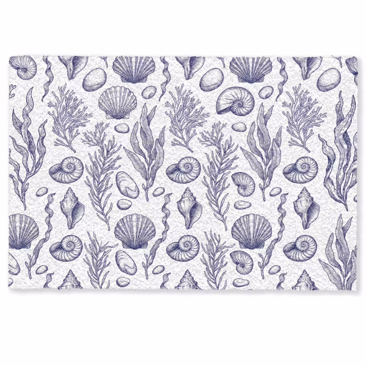 Schelpen - Zeewier - Oceaan - Illustratie - Blauw Deurmat klein -zkaufland3d
