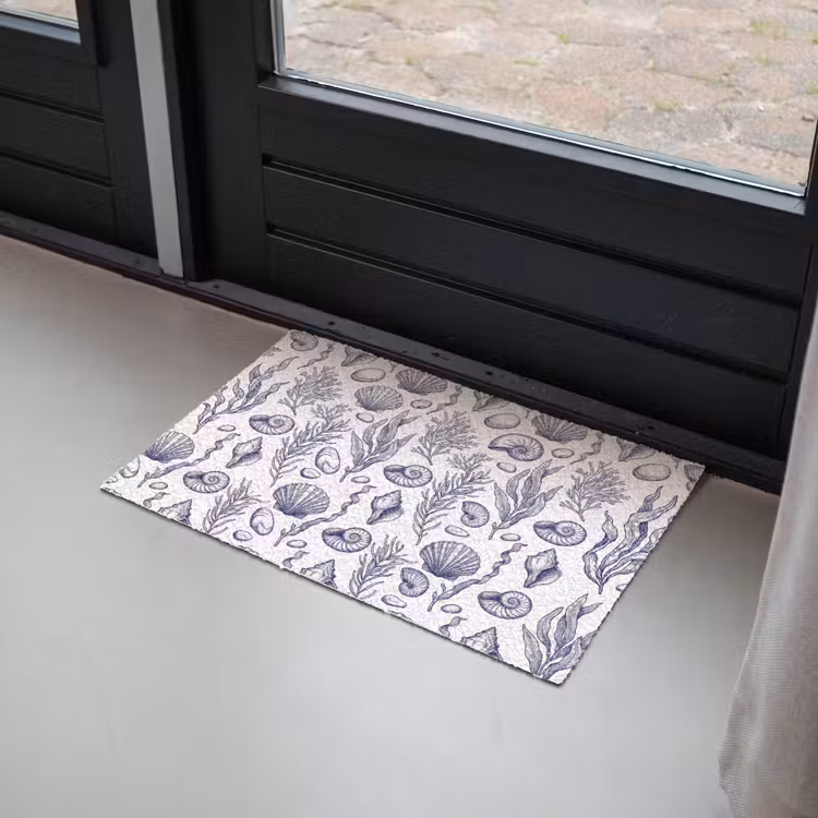 Schelpen - Zeewier - Oceaan - Illustratie - Blauw Deurmat klein -sfeer2